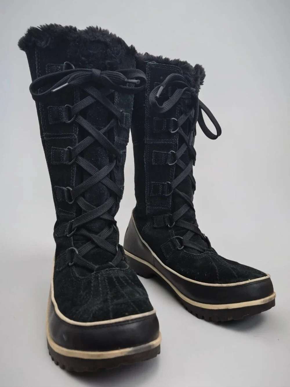 Sorel Tivoli High II Waterproof Suede Black winter Boots Size 8  Faux Fur Snow